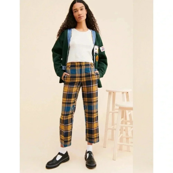 Urban Outfitters Claire Plaid Trouser Crop Pants Size 6 - Picture 1 of 11
